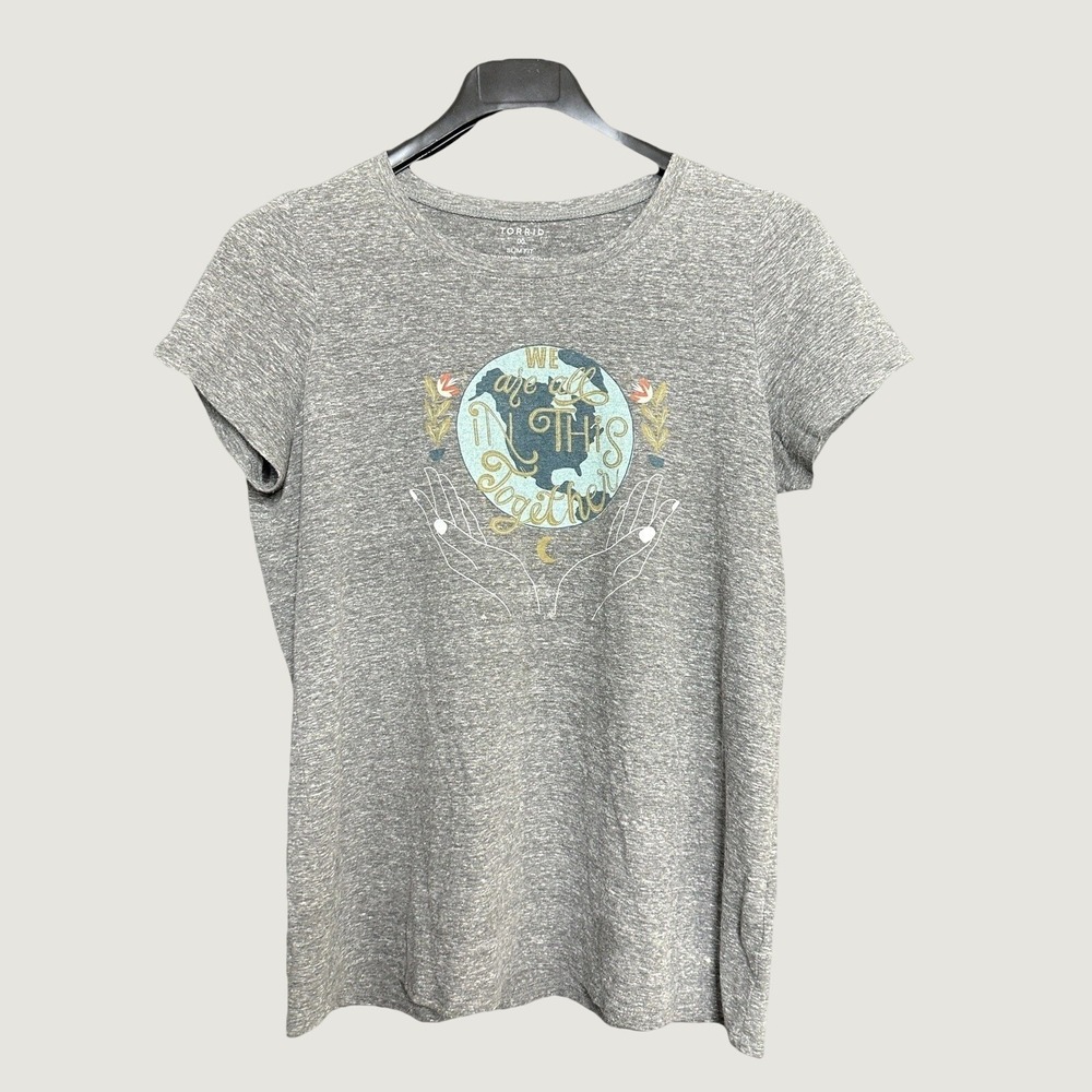 Torrid T-Shirt Womens 00 Grey Earth We Are All In This Together Slim Fit Graphic